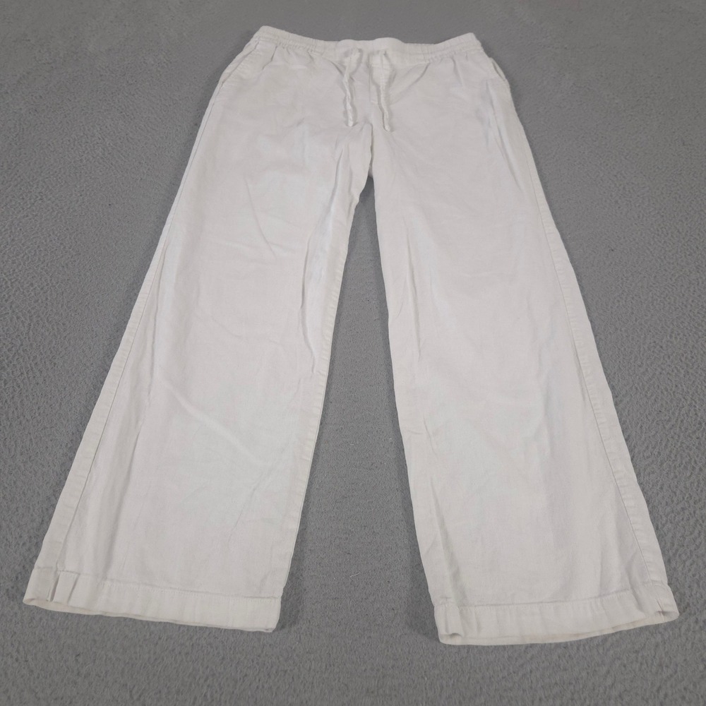 Old Navy Pants Womens S White Mid-Rise Wide-Leg Linen-Blend Pull-On Drawstring